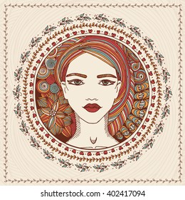 vector illustration of the face of a pretty girl in the style of zentangl