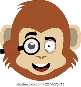 vector illustration face of a primate monkey cartoon watching with a magnifying glass