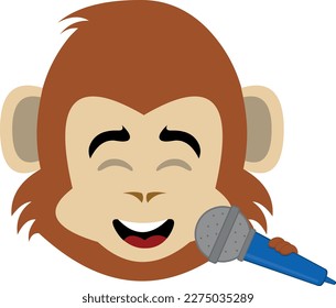 vector illustration face of a primate monkey cartoon singing with a microphone