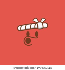 Vector illustration Face of red octopus chef takoyaki isolated on a red background