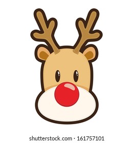 Vector Illustration Of A Face Of Rudolf Red Nosed Reindeer