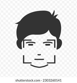 Icono vectorial de escaneo facial en color oscuro y fondo transparente (png).