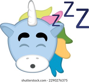 vector illustration face of a sleeping cartoon unicorn