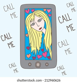 Vector illustration with face in smart phone
