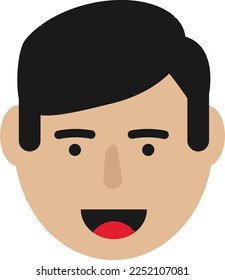 Vector illustration of the face of a smiling man or boy. Happiness and joy.
