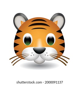 Vector illustration of the face of a tiger cartoon. Tiger head emoji isolated on white background. Tiger Face Vector Flat Icon.