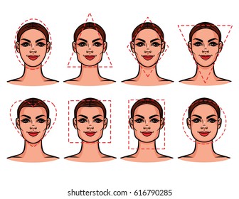 Vector illustration of face types. Female face of various types of appearance