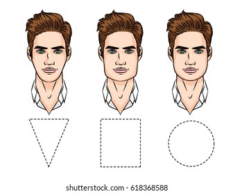 Vector illustration of face types. Male face of various types of appearance