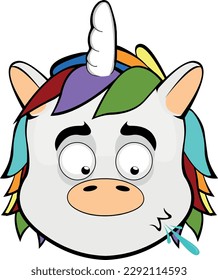 vector illustration face of a unicorn cartoon spitting