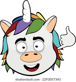 vector illustration face unicorn cartoon happy, making a call me by phone or shake gesture with his hand