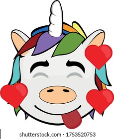 Vector illustration of the face of a unicorn in love
