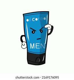 Vector illustration of face wash for men with cute character shape