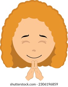 vector illustration face woman cartoon redhead with hands in prayer position