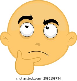 Ilustración vectorial de la cara de un personaje de caricatura amarillo y calvo, con una expresión de duda o pensamiento