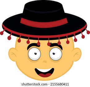 Ilustración vectorial de la cara de un personaje de caricatura amarillo con un sombrero clásico de flamenco español