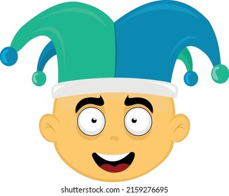 Vector illustration of the face of a yellow cartoon character with a jester harlequin on his head