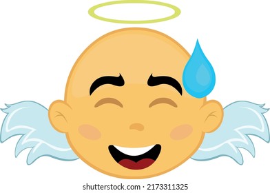 Imagen vectorial de la cara de un ángel de caricatura amarillo, con una expresión vergonzosa y una gota de sudor en la cabeza