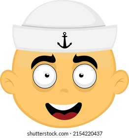 Vector illustration of the face of a yellow character with a sailor hat
