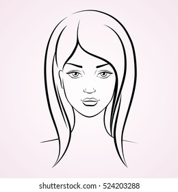 vector illustration face young beautiful woman, line art style