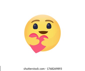 Vector Illustration Of Facebook Care Emoji Hugging Face Hold Red Love Care Of Covid-19