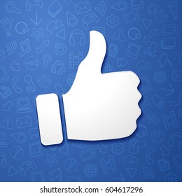 vector illustration facebook concept hand shows thumb up, social media network icon with detail pattern in the background