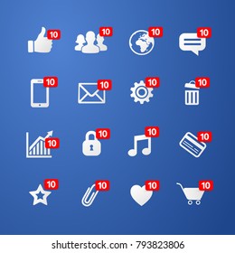 Vector Illustration Facebook Concept Thumbs Up Like Social Network Icon With New Appreciation Number Symbol And Diffenrent Online Web Icons Set