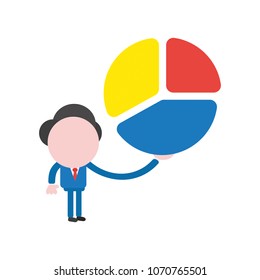Vector illustration of faceless businessman character holding three parts diagram.