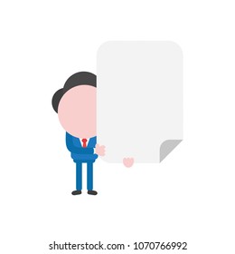Vector illustration of faceless businessman character holding blank paper.