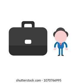 Vector illustration of faceless businessman character standing with briefcase.