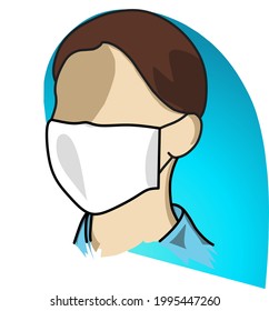 vector illustration of a faceless man wearing a white mask with blue and white background. perfect for health posters, etc.
