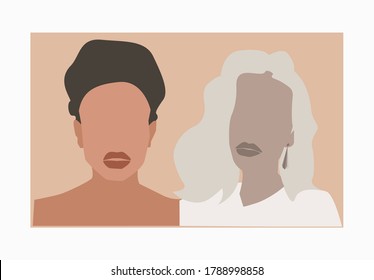 Vector illustration. Faces of girls in flat style.