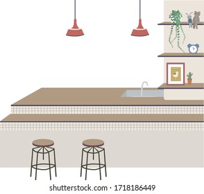 Vector illustration of face-to-face kitchen