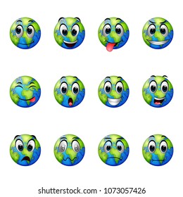 vector illustration of facial expressions on earth