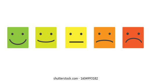 Vector illustration of facial expressions - smile face icon set. Emoticons positive, neutral and negative (green, yellow and red). Rating smile for customer opinion.