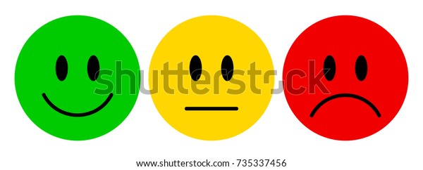 顔の表情のベクターイラスト スマイルアイコンセット 顔文字は 正 中立 負 赤 黄 緑の異なるムード 顧客の意見に対する評価の微笑 のベクター画像素材 ロイヤリティフリー 735337456