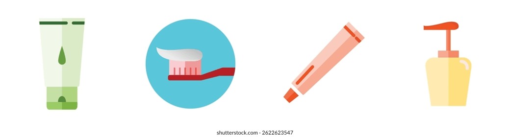 Vector illustration of facial soap, toothbrush, toothpaste in flat style