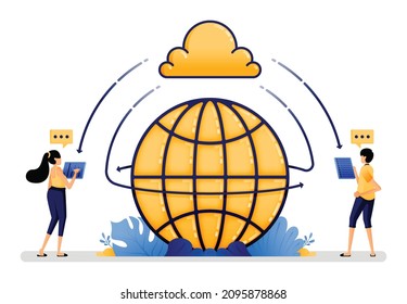 vector illustration of facilitate communication and internet network access with cloud technology. mobile cloud network is more efficient and secure. Designed for website, web, apps, poster, banner