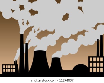 vector illustration of a factory belching out pollution
