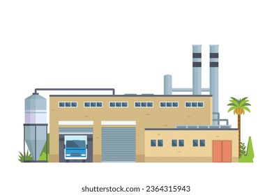 Vector illustration of factory buildings flat and front view for your design