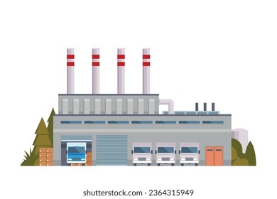 Vektorgrafik von Fabrikgebäuden - Wohnung und Frontansicht für Ihr Design