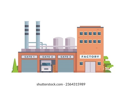 Vector illustration of factory buildings flat and front view for your design