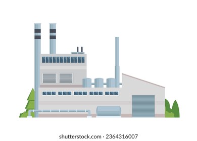 Ilustración vectorial de los edificios de fábrica vista plana y frontal para su diseño