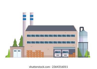 Vector illustration of factory buildings flat and front view for your design