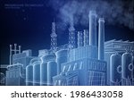 
Vector illustration of a factory close-up on a blue background, a symbol of industry, mechanical engineering and production.