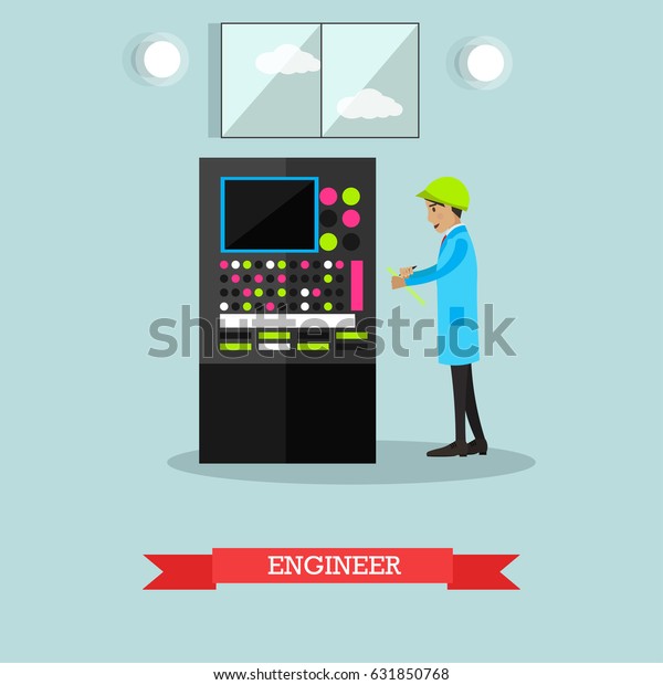 Vector illustration of factory engineer.
Manufacturing engineer flat style design
element.