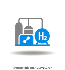 Vector illustration of factory hydrogen. Icon of H2 plant production. Symbol of hydrogen fuel manufacturing.