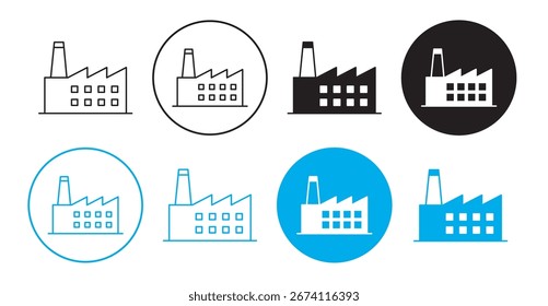 Ilustración vectorial de iconos de fábrica en estilo de línea delgada. Símbolos editables de construcción de plantas para proyectos de fabricación, producción, ingeniería e industria