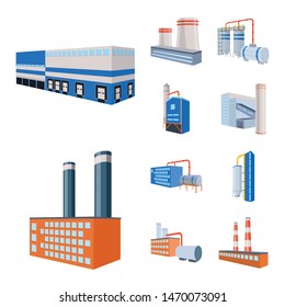 Vector illustration of factory and industry logo. Set of factory and industrial stock symbol for web.