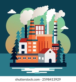 vector illustration of a factory polluting the air, ecology