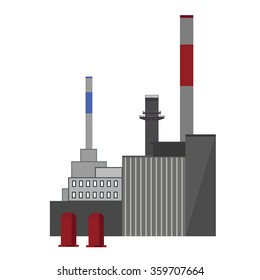 Vector illustration factory power electricity industry manufactory building flat decorative icon. Industrial building factory